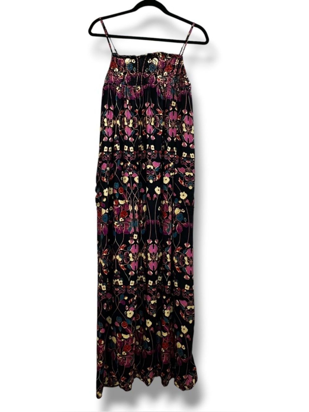 Anthropologie Quilted Floral Maxi Dress Size Medium Black Magenta Gold EUC